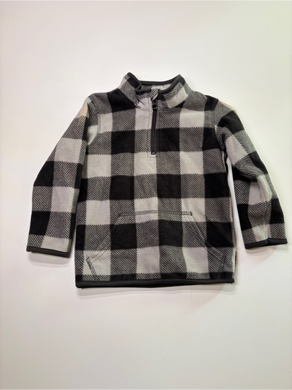 Jumping Beans Toddler 3T Black Gray Buffalo Plaid Fleece Quarter Zip Pullover